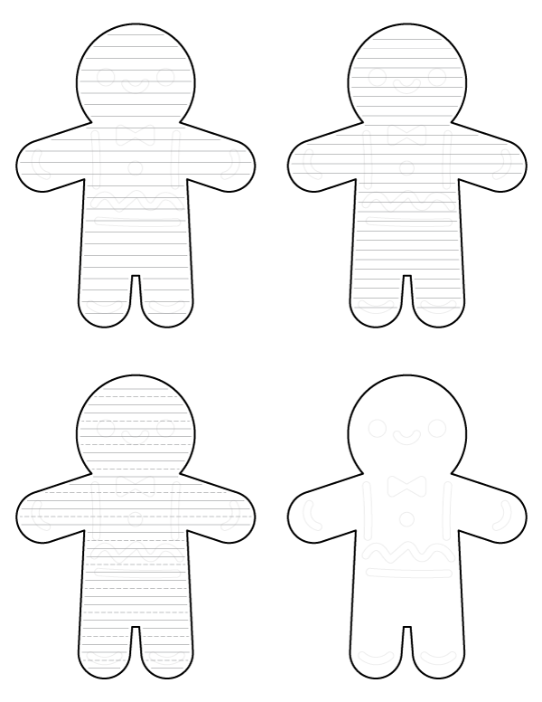 Decorated Gingerbread Man-Shaped Writing Templates