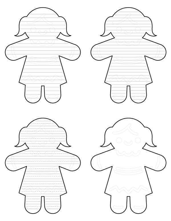 Decorated Gingerbread Woman-Shaped Writing Templates
