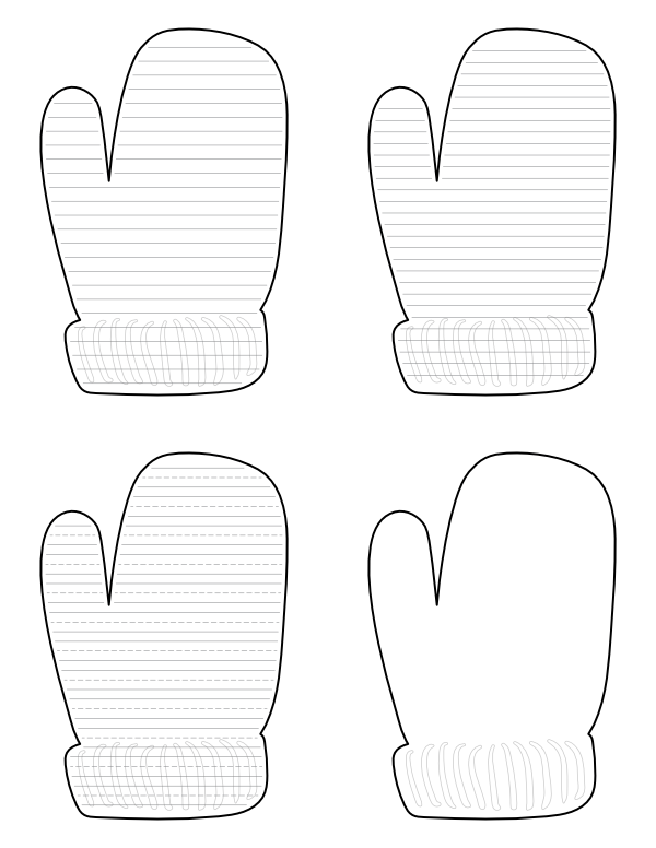 Detailed Mitten-Shaped Writing Templates