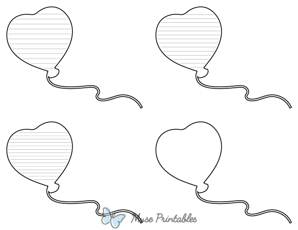 Floating Heart Balloon-Shaped Writing Templates