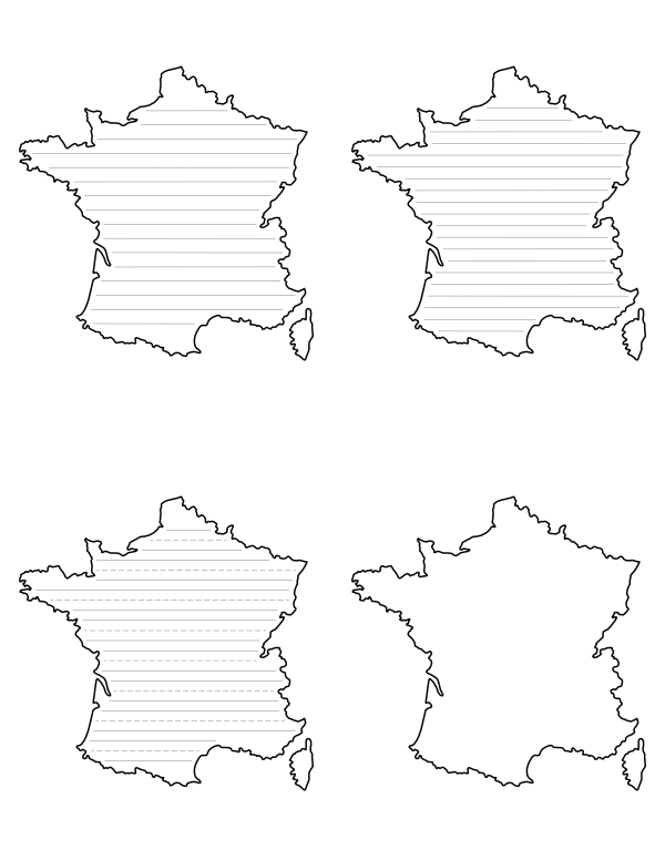 Free Printable France-Shaped Writing Templates