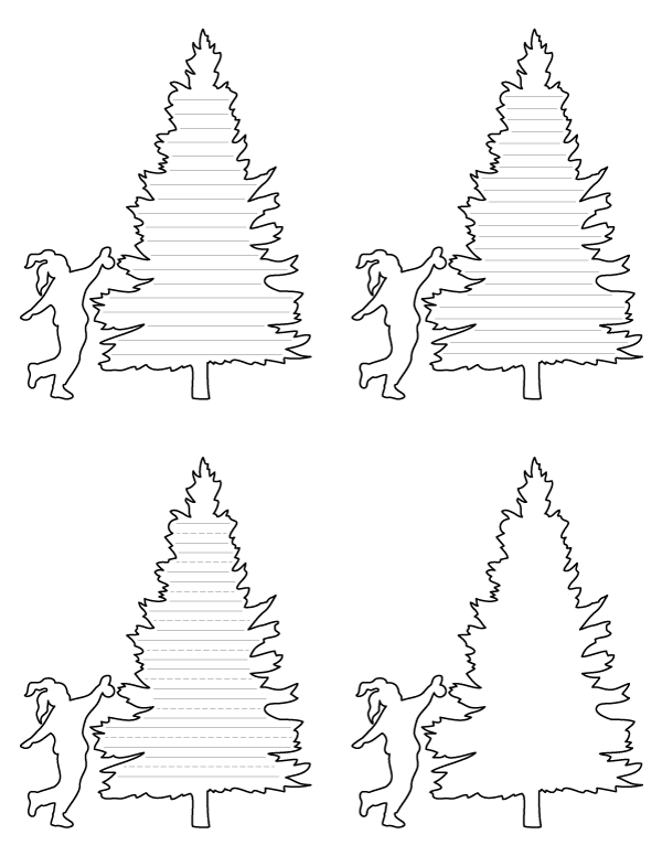 Girl Decorating a Christmas Tree-Shaped Writing Templates