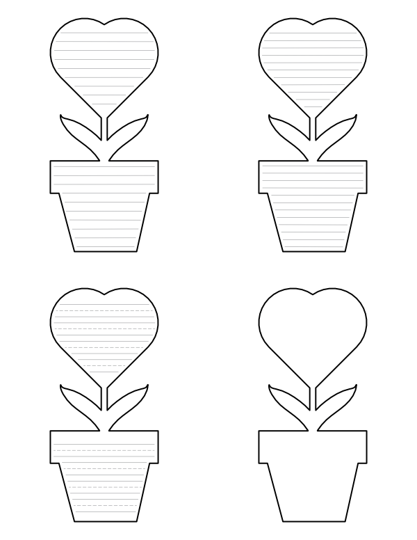 Heart Flower In Pot Shaped Writing Templates