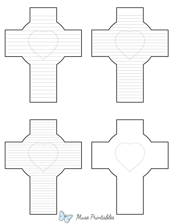 Heart Inside Cross-Shaped Writing Templates