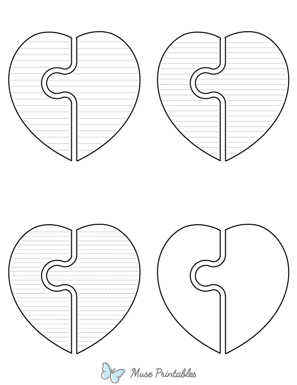 Heart Puzzle-Shaped Writing Templates