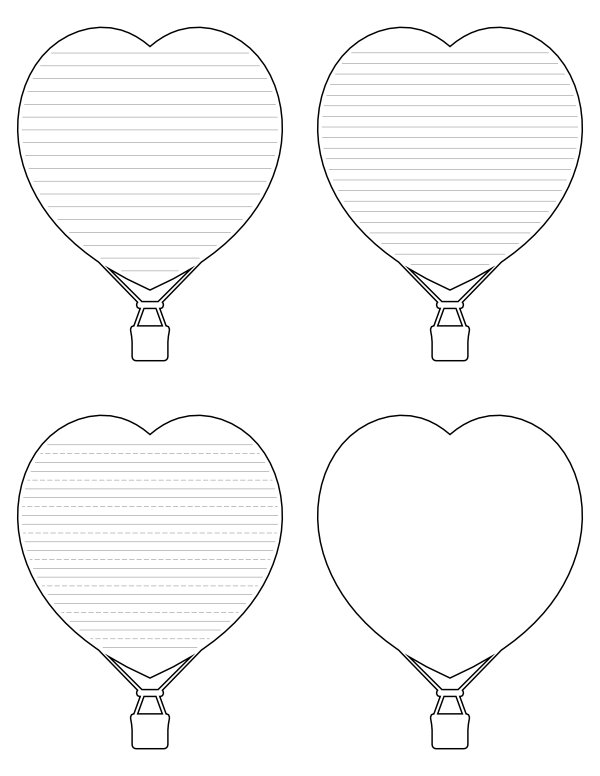 Free Printable Heart Shaped Hot Air Balloon Shaped Writing Templates