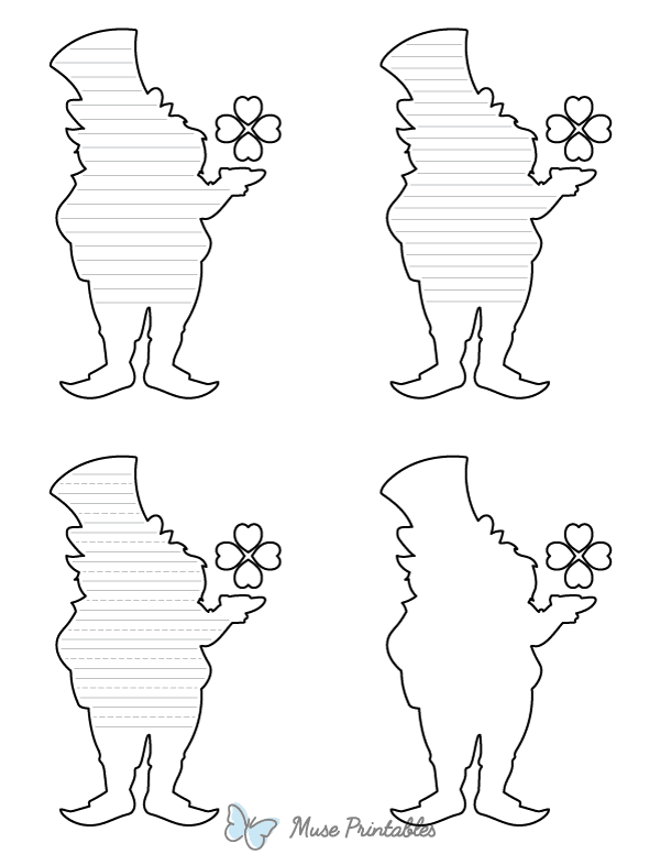 Leprechaun Holding Four Leaf Clover-Shaped Writing Templates