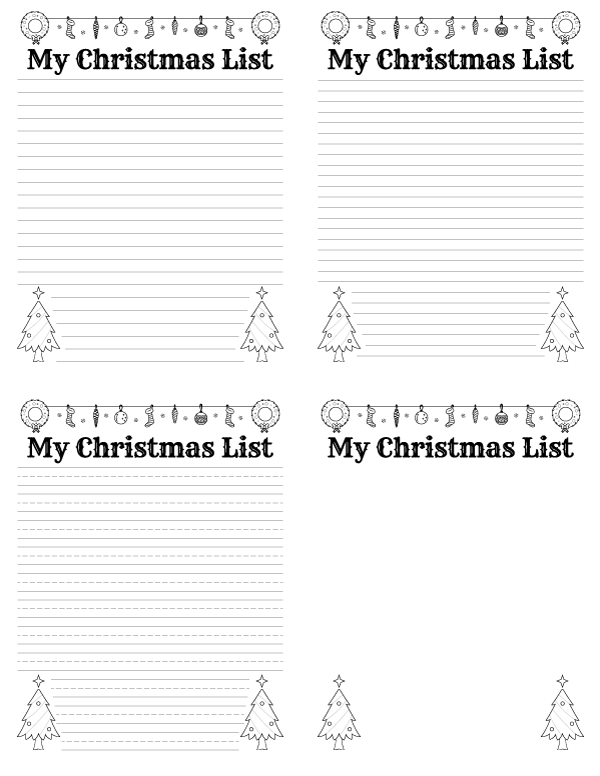 My Christmas List Writing Templates