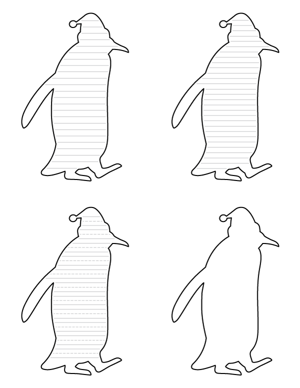 Penguin With Santa Hat-Shaped Writing Templates