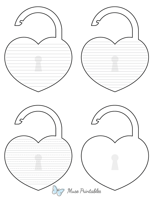 Unlocked Heart Padlock-Shaped Writing Templates