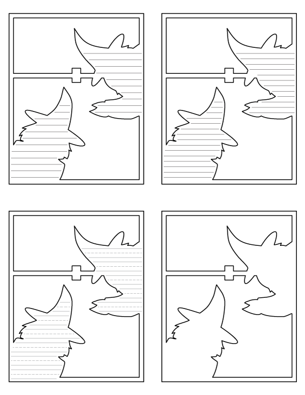 Witches in Window-Shaped Writing Templates